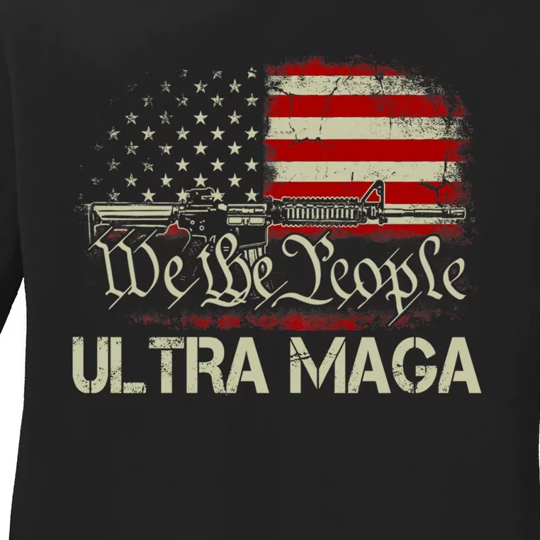 Ultra MAGA American Flag We The People 1776 Ladies Long Sleeve Shirt