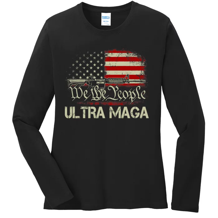 Ultra MAGA American Flag We The People 1776 Ladies Long Sleeve Shirt