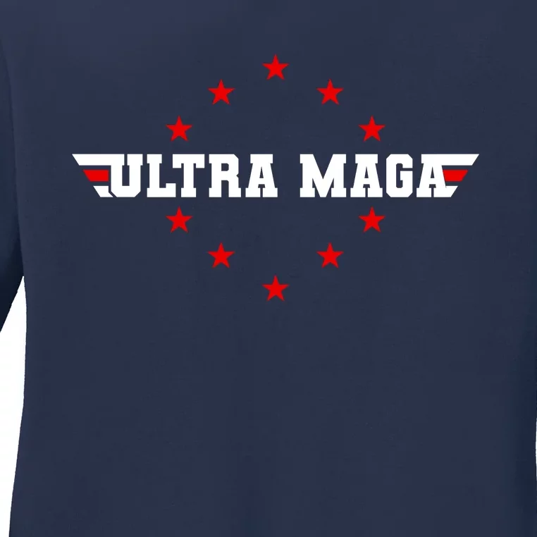 Ultra MAGA Anti Biden Parody Trump 2024 Ladies Long Sleeve Shirt