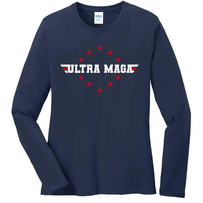 Ultra MAGA Anti Biden Parody Trump 2024 Ladies Long Sleeve Shirt