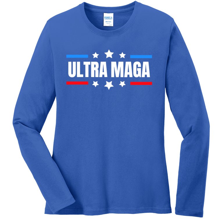 Ultra Maga American Flag Ladies Missy Fit Long Sleeve Shirt