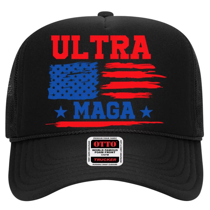 Ultra Maga American Flag Graphic High Crown Mesh Trucker Hat