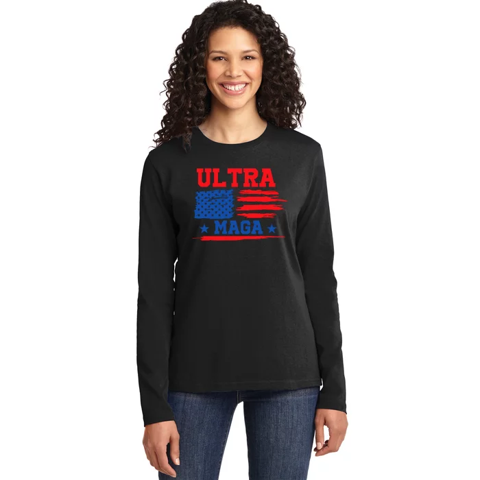 Ultra Maga American Flag Graphic Ladies Long Sleeve Shirt