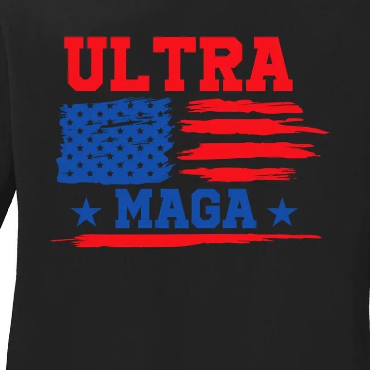 Ultra Maga American Flag Graphic Ladies Long Sleeve Shirt