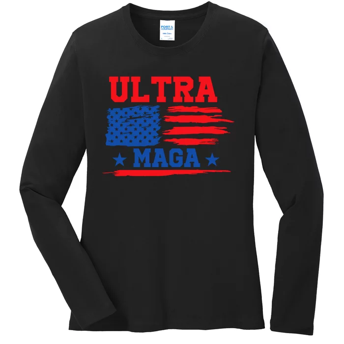 Ultra Maga American Flag Graphic Ladies Long Sleeve Shirt