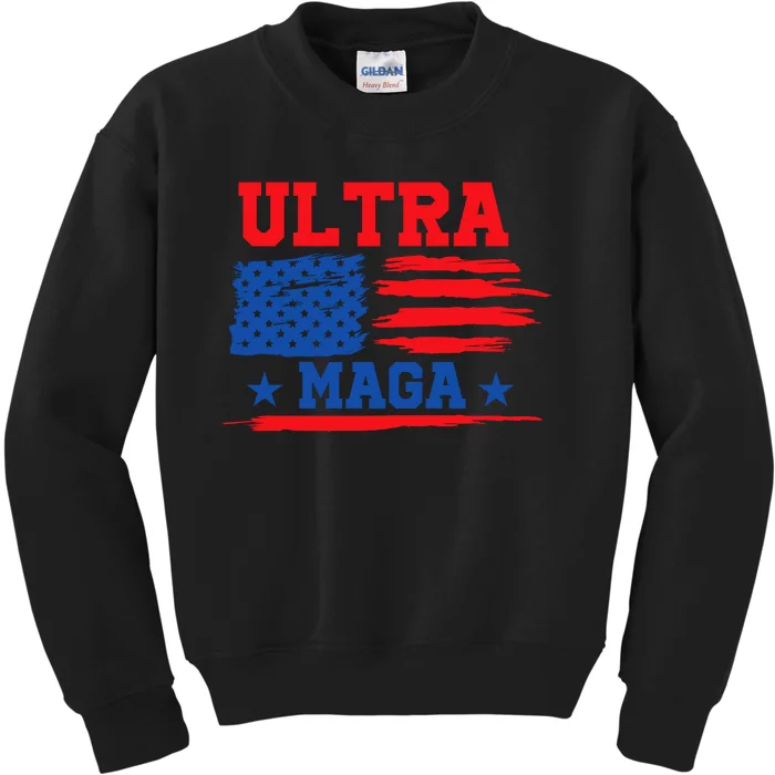 Ultra Maga American Flag Graphic Kids Sweatshirt