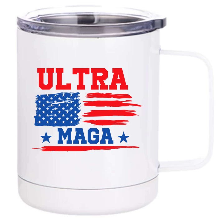 Ultra Maga American Flag Graphic Front & Back 12oz Stainless Steel Tumbler Cup