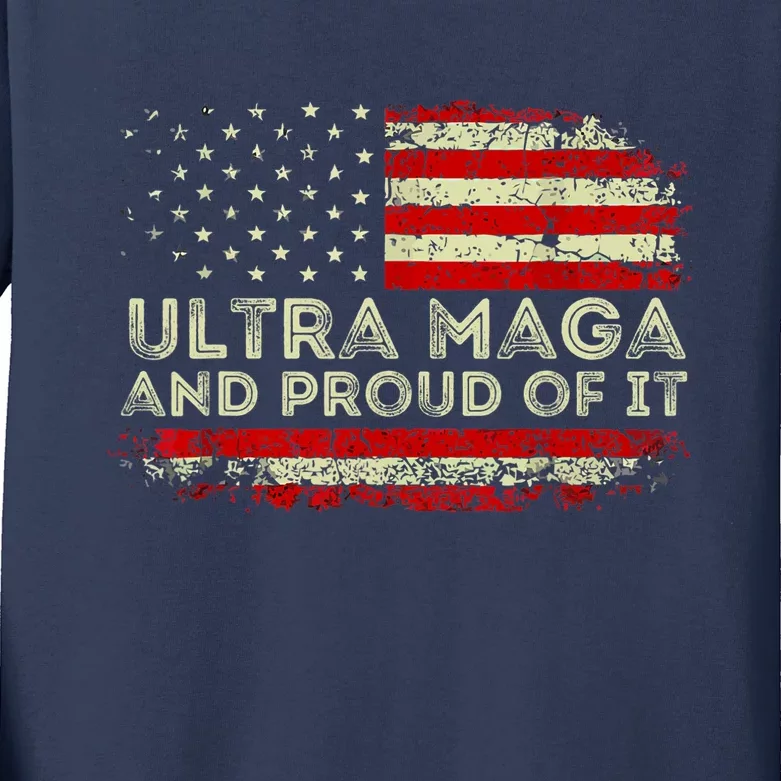 Ultra Mega And Proud Of It America Flag Design Kids Long Sleeve Shirt