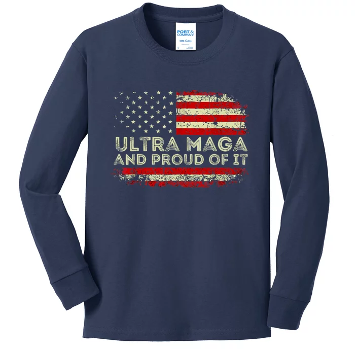 Ultra Mega And Proud Of It America Flag Design Kids Long Sleeve Shirt