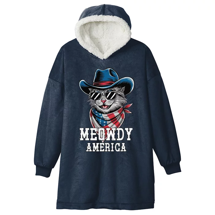 Usa Meowdy America Cat 4th Of July Funny Patriotic Hooded Wearable Blanket