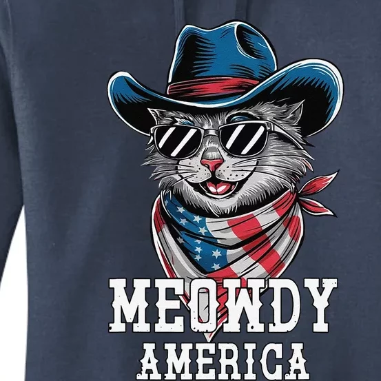 Usa Meowdy America Cat 4th Of July Funny Patriotic Women's Pullover Hoodie