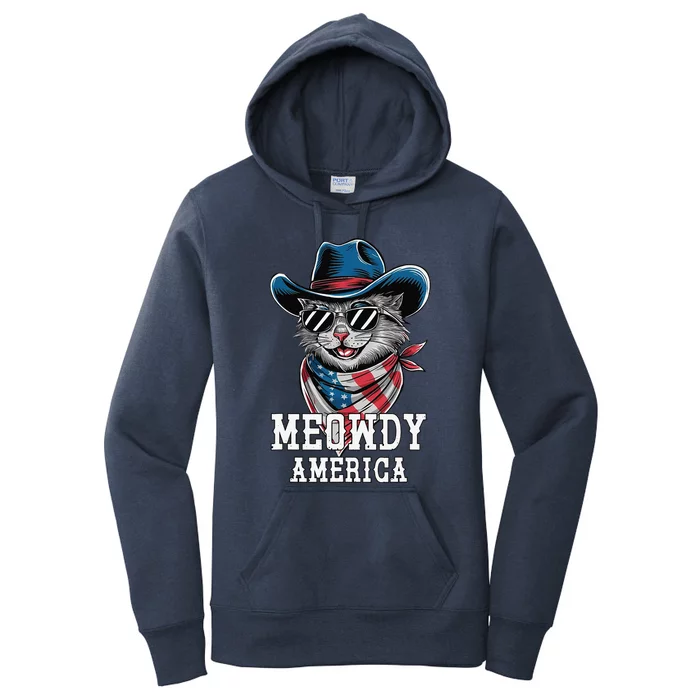 Usa Meowdy America Cat 4th Of July Funny Patriotic Women's Pullover Hoodie