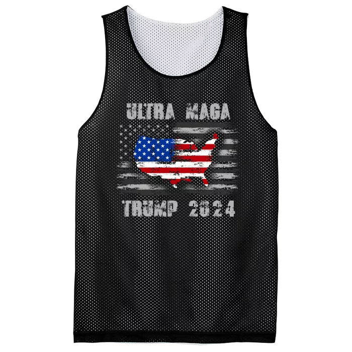 Ultra MAGA Betsy USA Flag Trump 2024 Anti Biden Mesh Reversible Basketball Jersey Tank