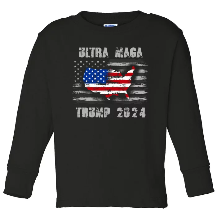 Ultra MAGA Betsy USA Flag Trump 2024 Anti Biden Toddler Long Sleeve Shirt