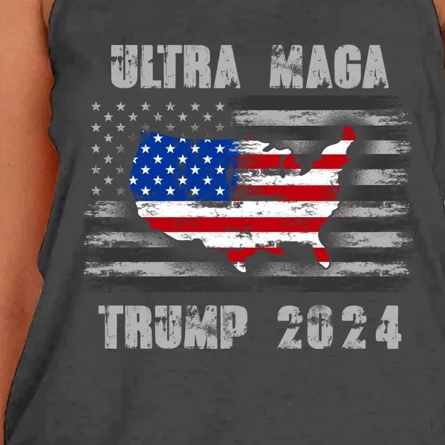 Ultra MAGA Betsy USA Flag Trump 2024 Anti Biden Women's Knotted Racerback Tank