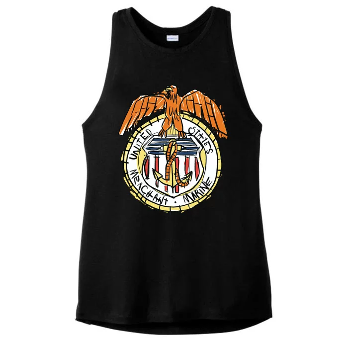 USA Marine Badge Doodle Ladies Tri-Blend Wicking Tank