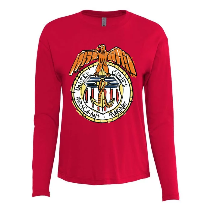 USA Marine Badge Doodle Womens Cotton Relaxed Long Sleeve T-Shirt