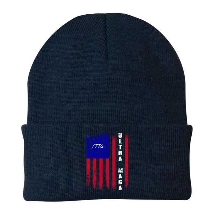 Ultra MAGA Betsy Ross USA Flag Trump 2024 Anti Biden Knit Cap Winter Beanie