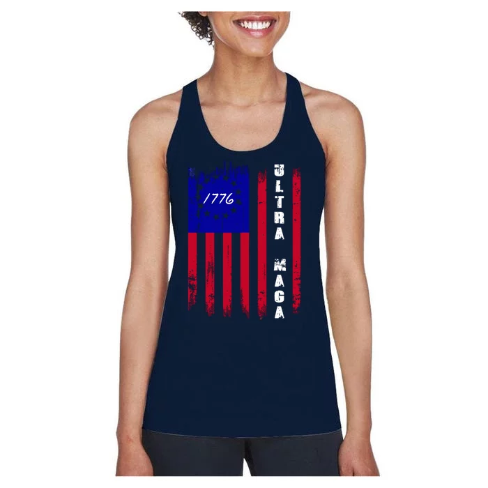 Ultra MAGA Betsy Ross USA Flag Trump 2024 Anti Biden Women's Racerback Tank