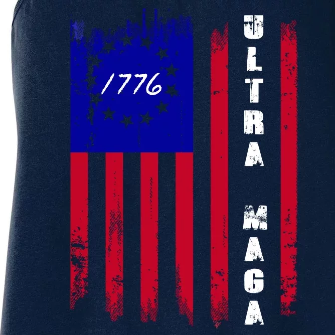 Ultra MAGA Betsy Ross USA Flag Trump 2024 Anti Biden Women's Racerback Tank