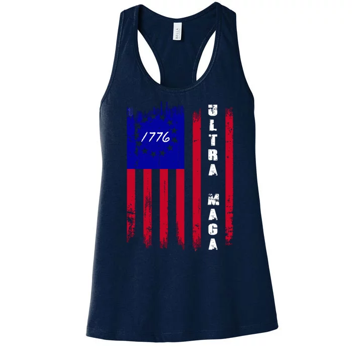 Ultra MAGA Betsy Ross USA Flag Trump 2024 Anti Biden Women's Racerback Tank