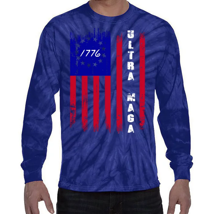 Ultra MAGA Betsy Ross USA Flag Trump 2024 Anti Biden Tie-Dye Long Sleeve Shirt