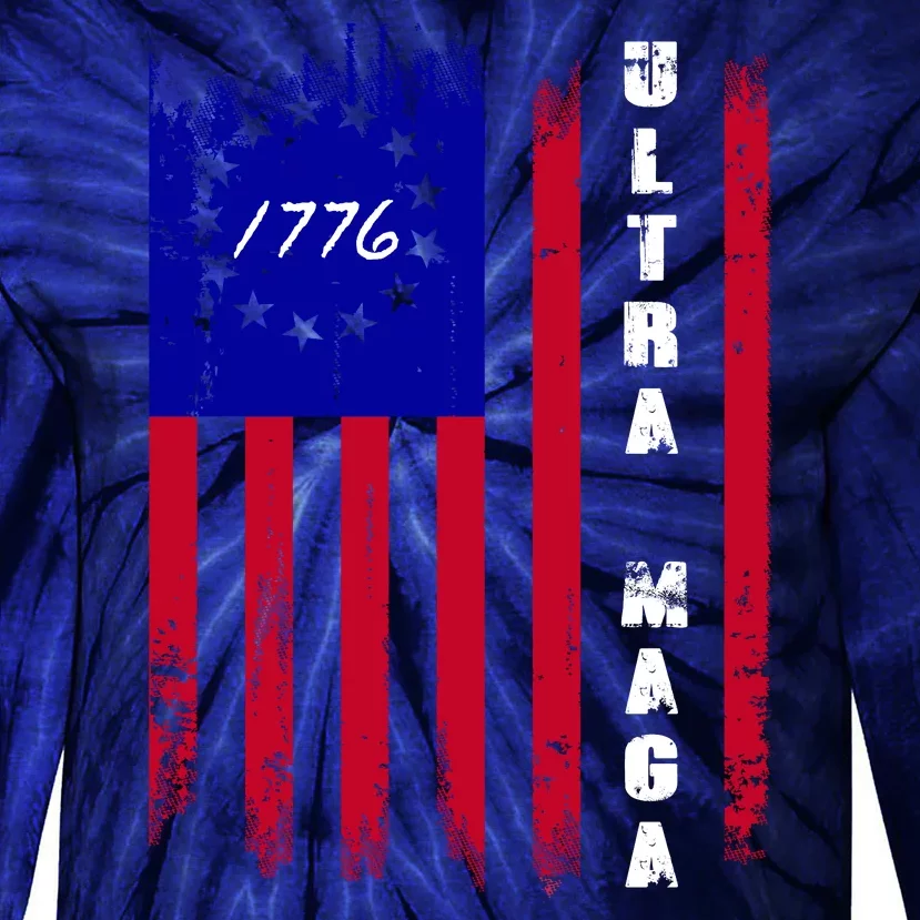 Ultra MAGA Betsy Ross USA Flag Trump 2024 Anti Biden Tie-Dye Long Sleeve Shirt