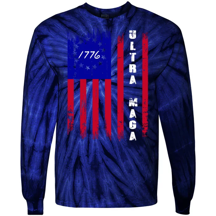 Ultra MAGA Betsy Ross USA Flag Trump 2024 Anti Biden Tie-Dye Long Sleeve Shirt