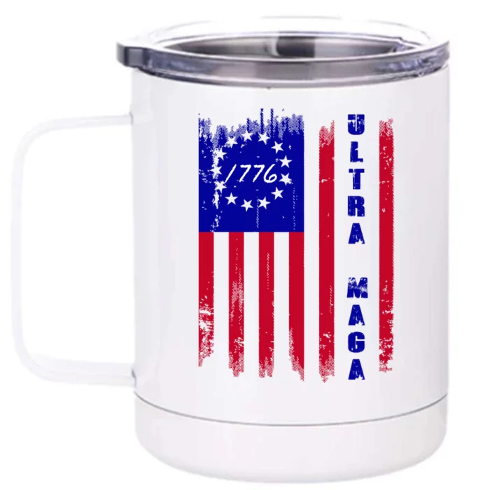 Ultra MAGA Betsy Ross USA Flag Trump 2024 Anti Biden Front & Back 12oz Stainless Steel Tumbler Cup