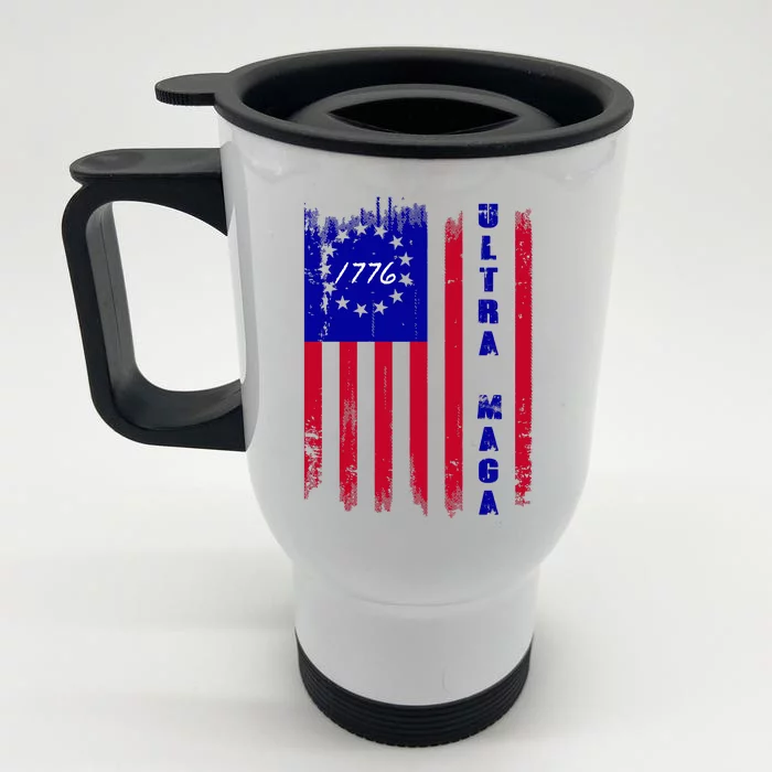 Ultra MAGA Betsy Ross USA Flag Trump 2024 Anti Biden Front & Back Stainless Steel Travel Mug