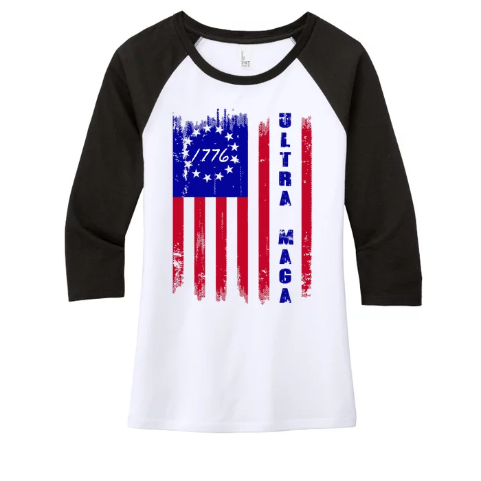 Ultra MAGA Betsy Ross USA Flag Trump 2024 Anti Biden Women's Tri-Blend 3/4-Sleeve Raglan Shirt