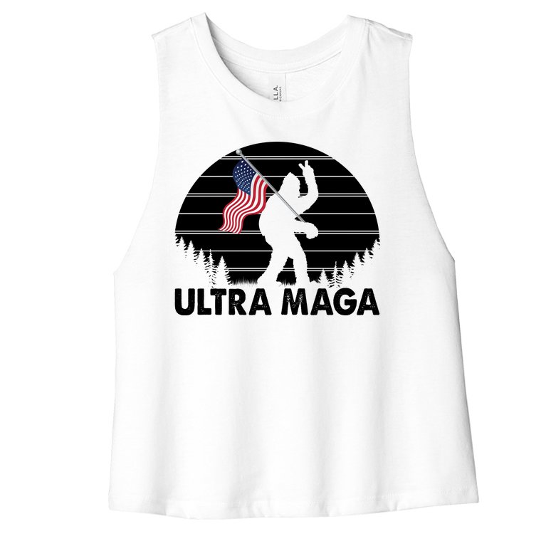 Ultra Maga Big Foot Sasquatch Women’s Racerback Cropped Tank