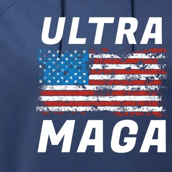 Ultra MAGA Bold United States Of America USA Flag Performance Fleece Hoodie