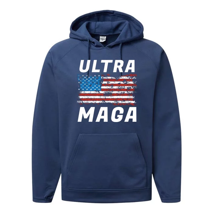 Ultra MAGA Bold United States Of America USA Flag Performance Fleece Hoodie