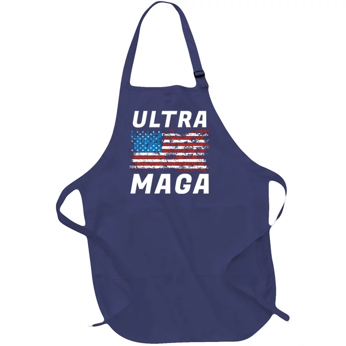 Ultra MAGA Bold United States Of America USA Flag Full-Length Apron With Pocket