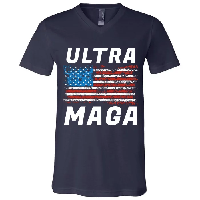 Ultra MAGA Bold United States Of America USA Flag V-Neck T-Shirt