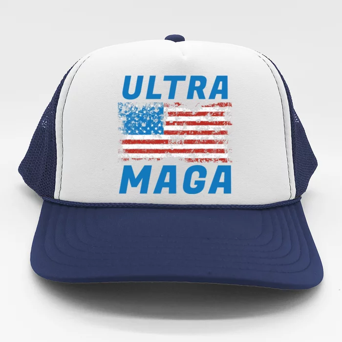 Ultra MAGA Bold United States Of America USA Flag Trucker Hat