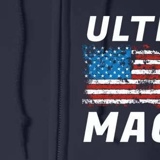 Ultra MAGA Bold United States Of America USA Flag Full Zip Hoodie