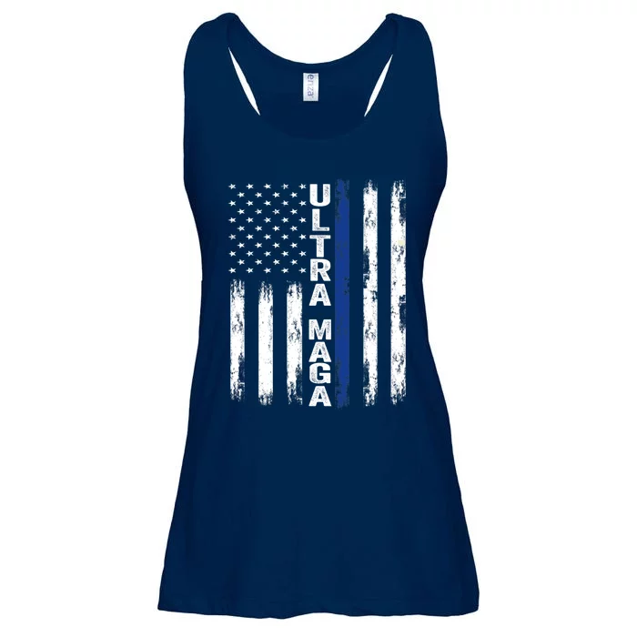 Ultra MAGA Blue Line Vintage America Flag Design 1 Ladies Essential Flowy Tank