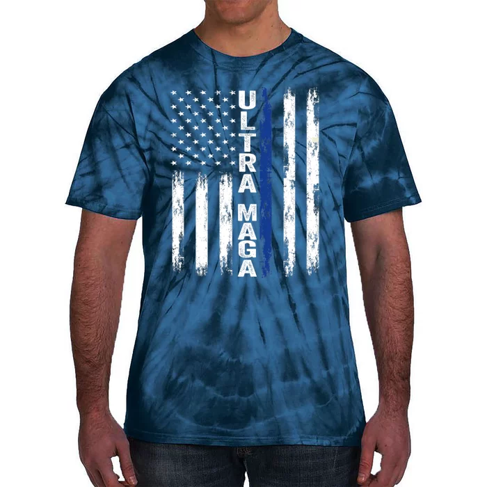 Ultra MAGA Blue Line Vintage America Flag Design 1 Tie-Dye T-Shirt