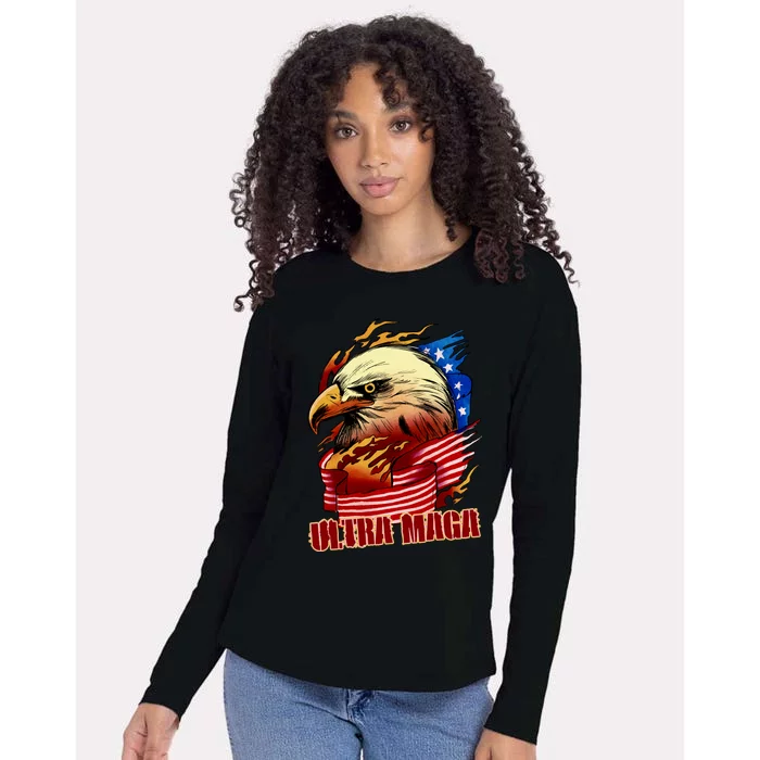 Ultra MAGA Bald Eagle Anti Biden Trump 2024 USA America Womens Cotton Relaxed Long Sleeve T-Shirt