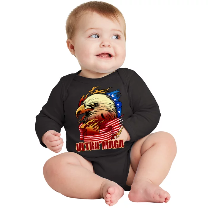 Ultra MAGA Bald Eagle Anti Biden Trump 2024 USA America Baby Long Sleeve Bodysuit