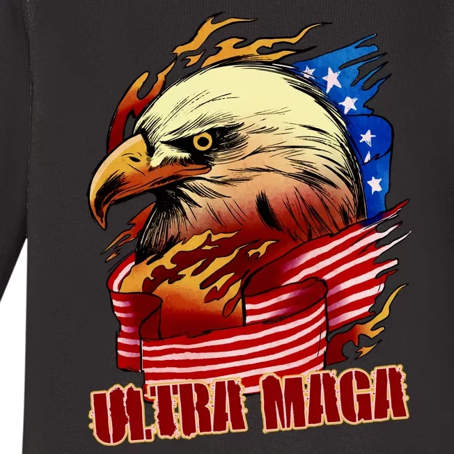 Ultra MAGA Bald Eagle Anti Biden Trump 2024 USA America Baby Long Sleeve Bodysuit