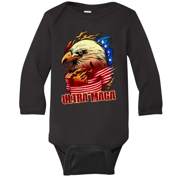 Ultra MAGA Bald Eagle Anti Biden Trump 2024 USA America Baby Long Sleeve Bodysuit