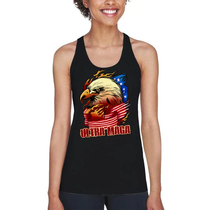 Ultra MAGA Bald Eagle Anti Biden Trump 2024 USA America Women's Racerback Tank