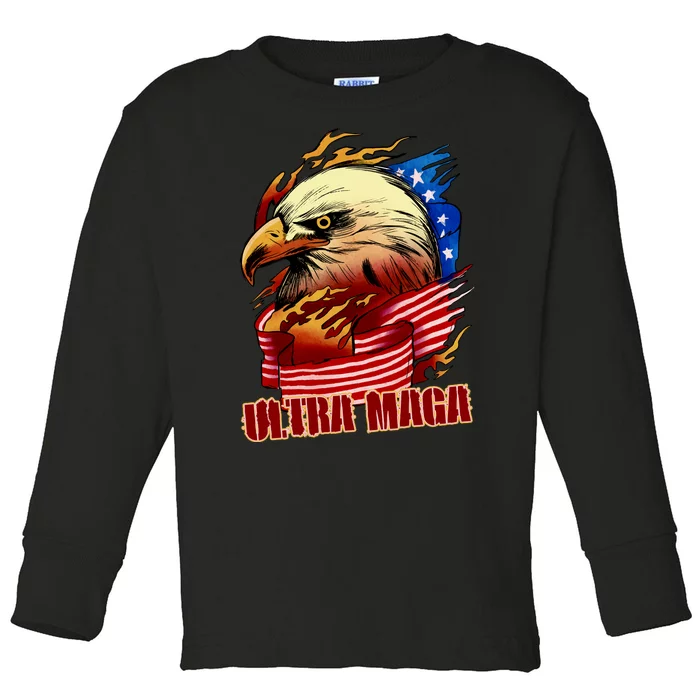 Ultra MAGA Bald Eagle Anti Biden Trump 2024 USA America Toddler Long Sleeve Shirt