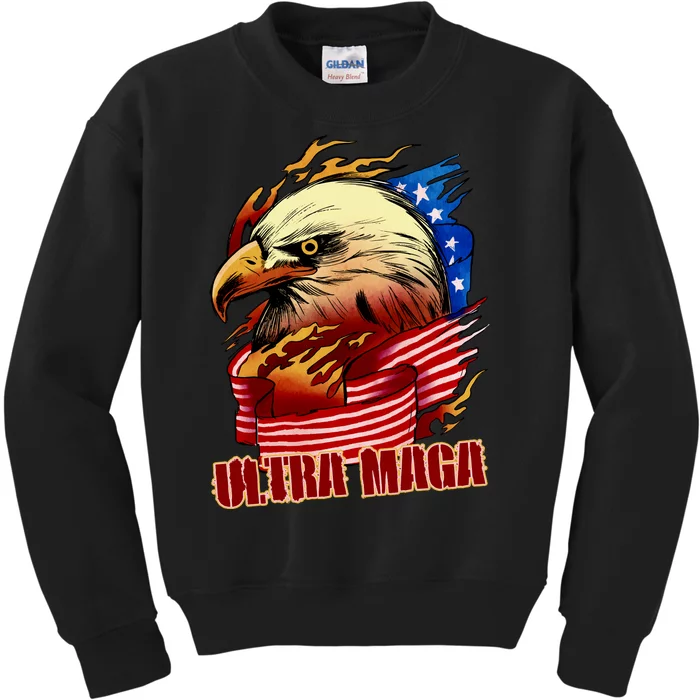 Ultra MAGA Bald Eagle Anti Biden Trump 2024 USA America Kids Sweatshirt