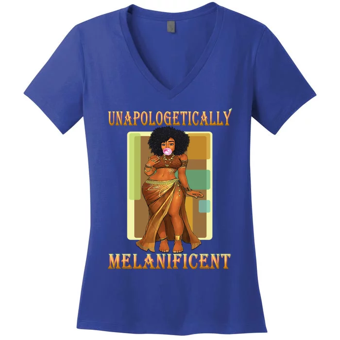 Unapologetically Melanificent Black Magic Afro Latina Meaningful Gift Women's V-Neck T-Shirt