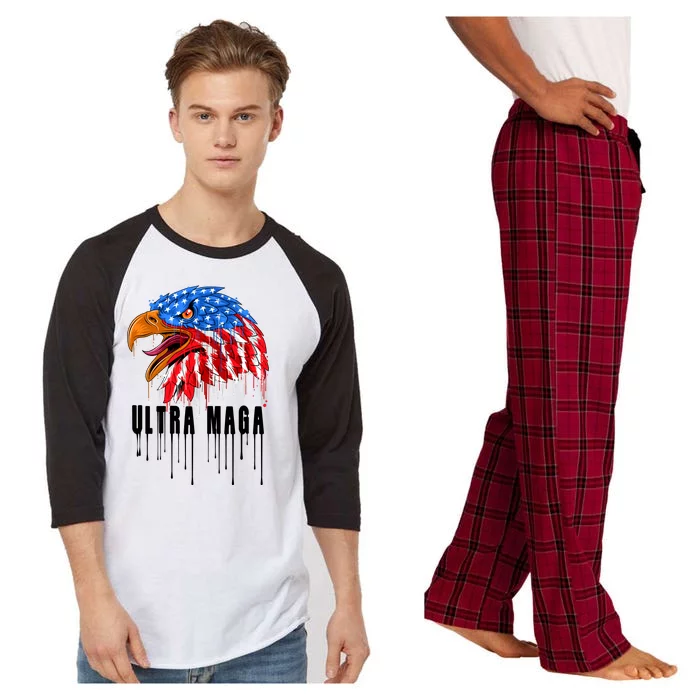 Ultra MAGA Bald Eagle Bloody Splatter Trump 2024 Anti Biden Raglan Sleeve Pajama Set