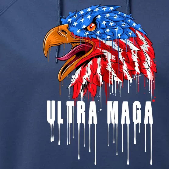 Ultra MAGA Bald Eagle Bloody Splatter Trump 2024 Anti Biden Performance Fleece Hoodie